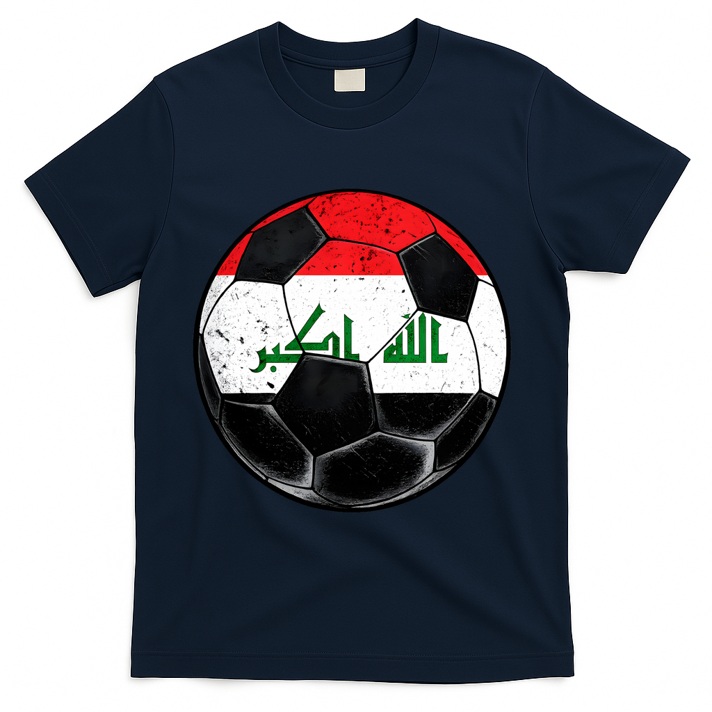 Soccer Ball Iraq Flag Iraqi T-Shirt - Navy