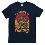 Sasquatch Bigfoot I'd Rather Be Fishing T-Shirt - Navy