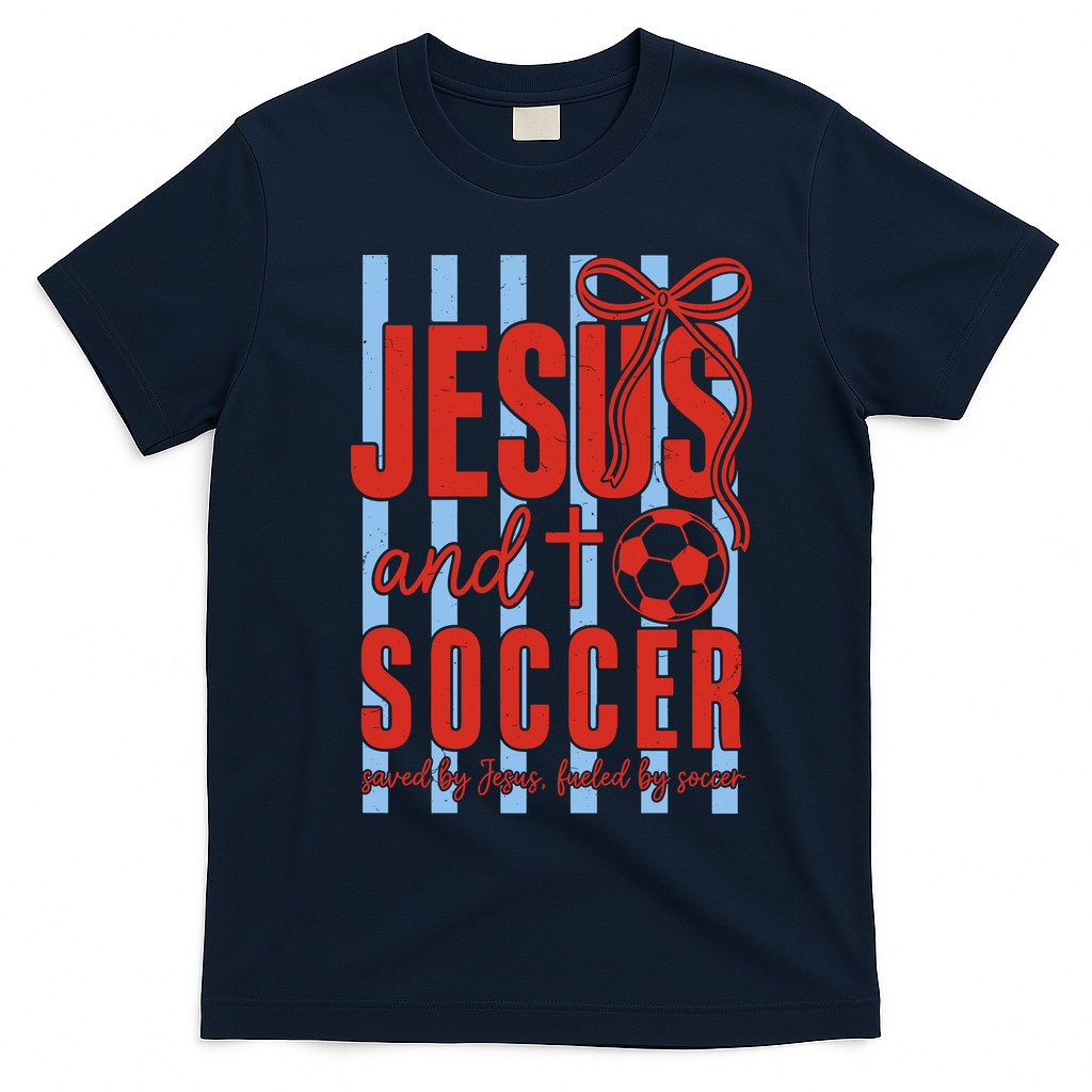 Saved By Jesus Fueled By Soccer T-Shirt - Navy Blue