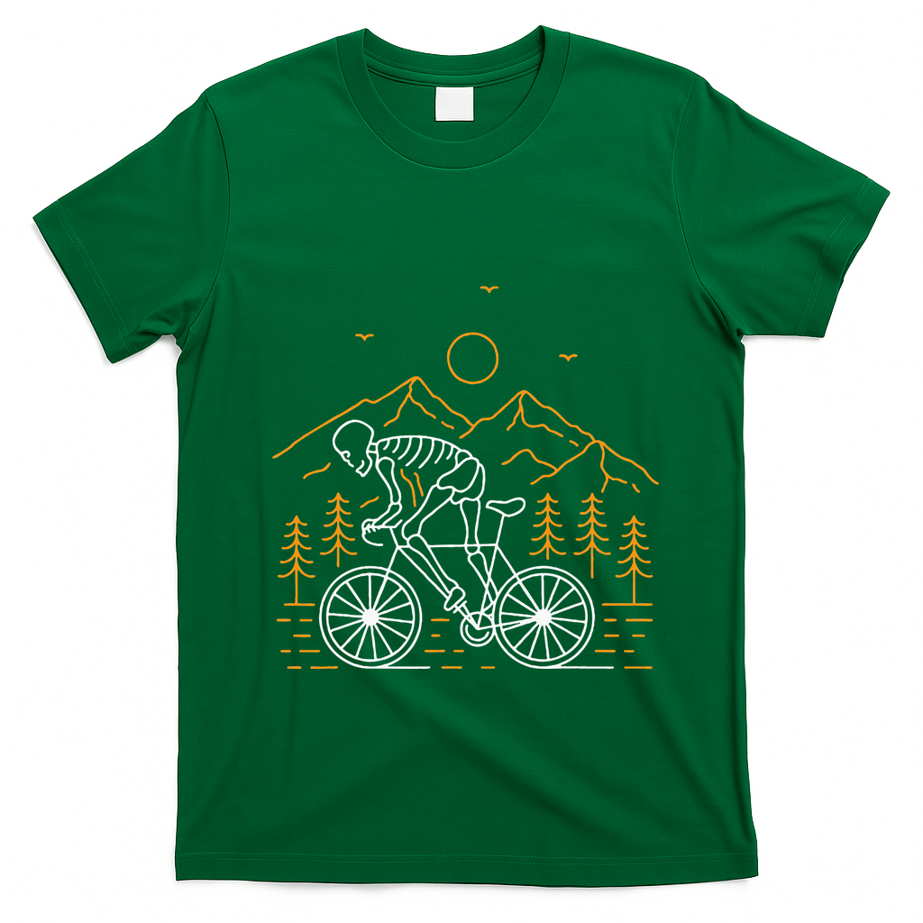 Skeleton Biking Lazy Halloween Costume Cool Line Art Bicycle T-Shirt - Irish Green
