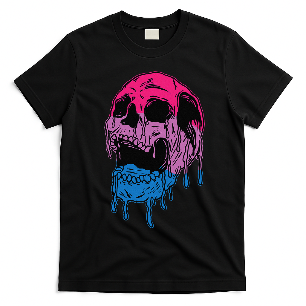 Subtle Bisexual Skull Bi Pride Flag Bisexuality T-Shirt - Black