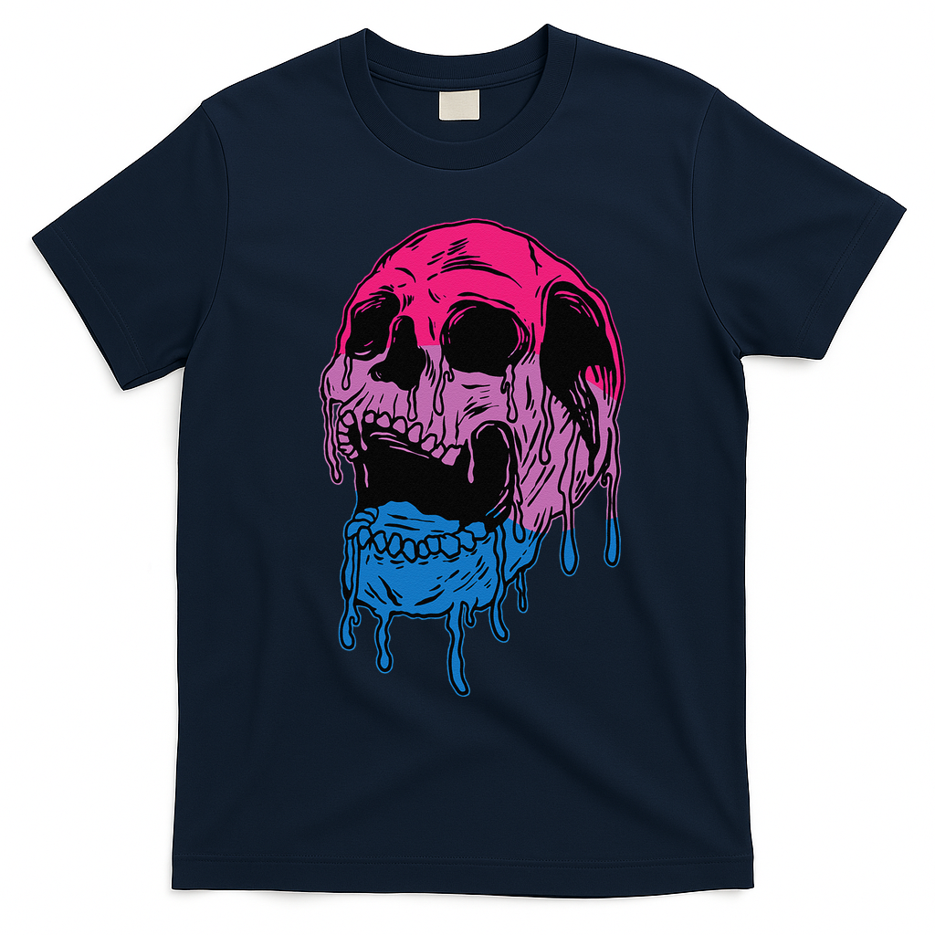 Subtle Bisexual Skull Bi Pride Flag Bisexuality T-Shirt - Navy Blue