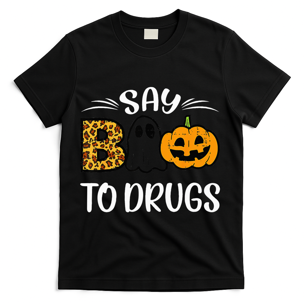 Say Boo To Drugs Funny Halloween Red Ribbon Week Awareness T-Shirt - Black