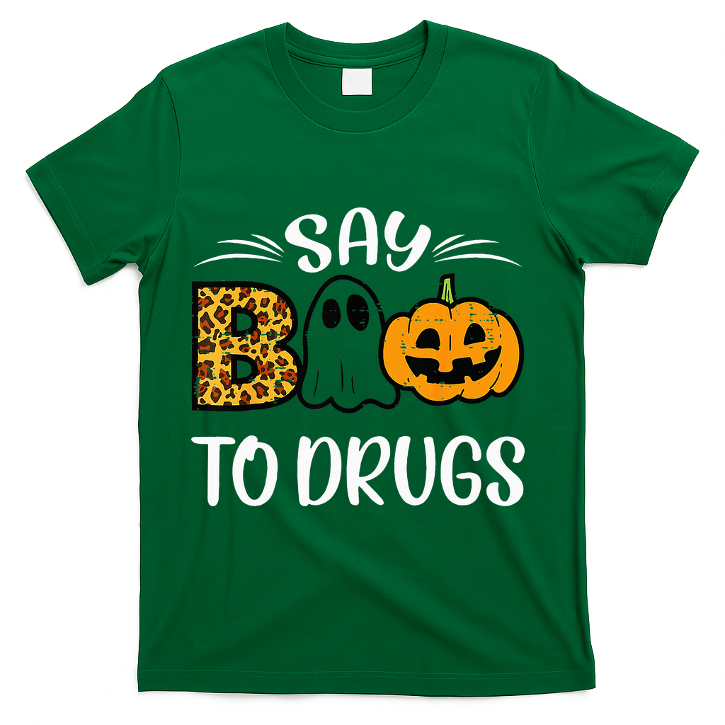 Say Boo To Drugs Funny Halloween Red Ribbon Week Awareness T-Shirt - Green