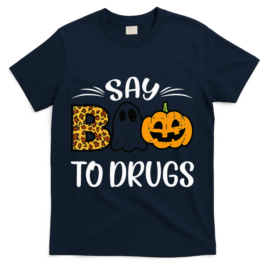 Say Boo To Drugs Funny Halloween Red Ribbon Week Awareness T-Shirt - Navy