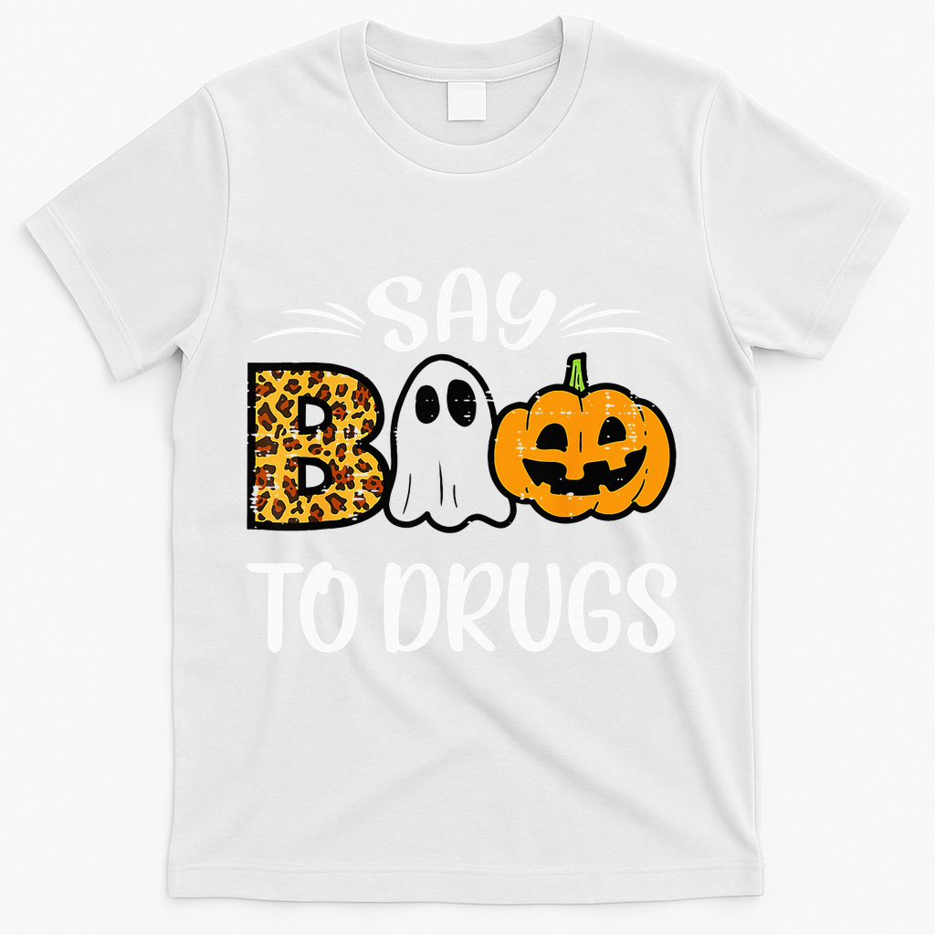 Say Boo To Drugs Funny Halloween Red Ribbon Week Awareness T-Shirt - White