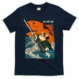 Samurai Cat And Koi Fish Anime T-Shirt - Navy
