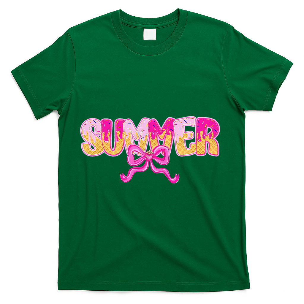 Summer Coquette Bow Ice Cream Summer Vacation Hawaii Beach T-Shirt - Green