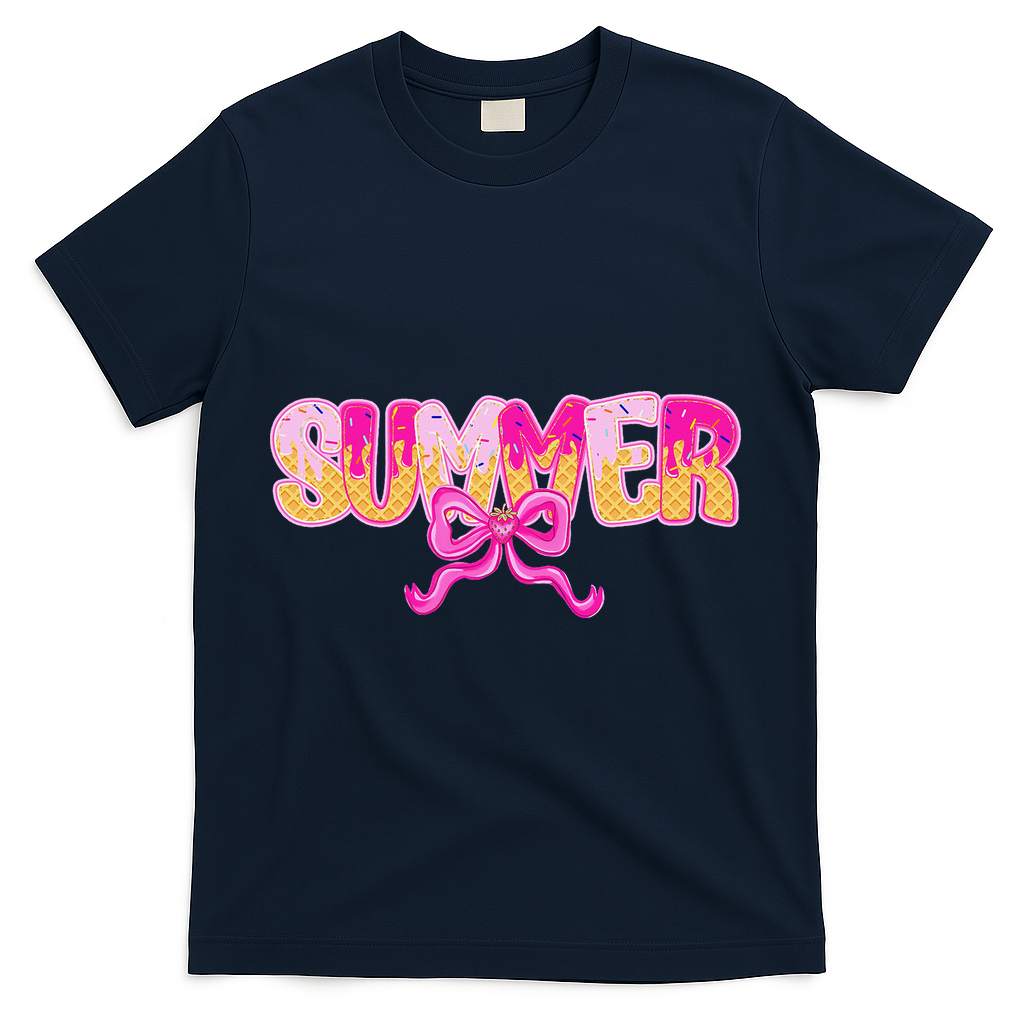 Summer Coquette Bow Ice Cream Summer Vacation Hawaii Beach T-Shirt - Navy