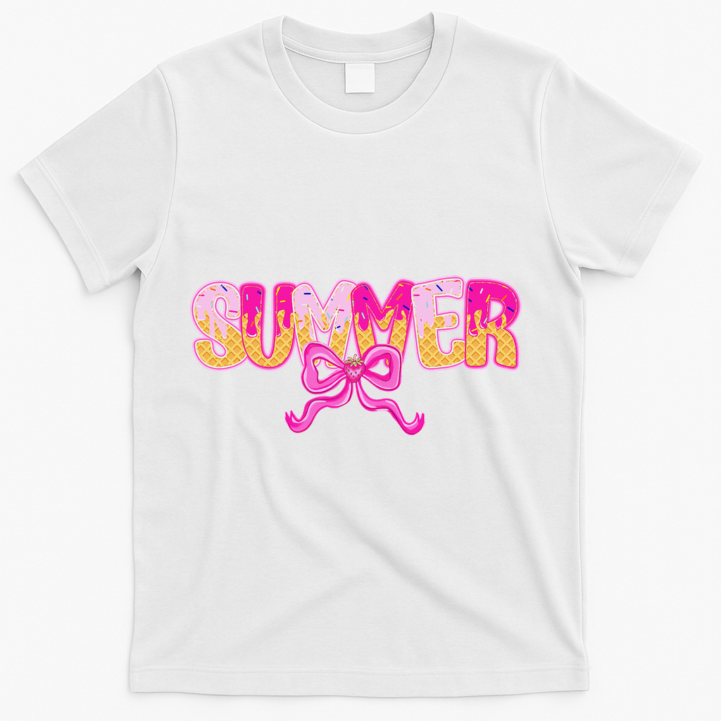 Summer Coquette Bow Ice Cream Summer Vacation Hawaii Beach T-Shirt - White