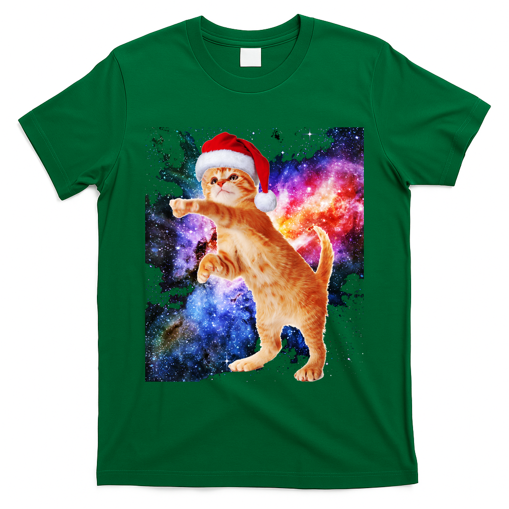 Space Christmas Cat Santa Kitty T-Shirt