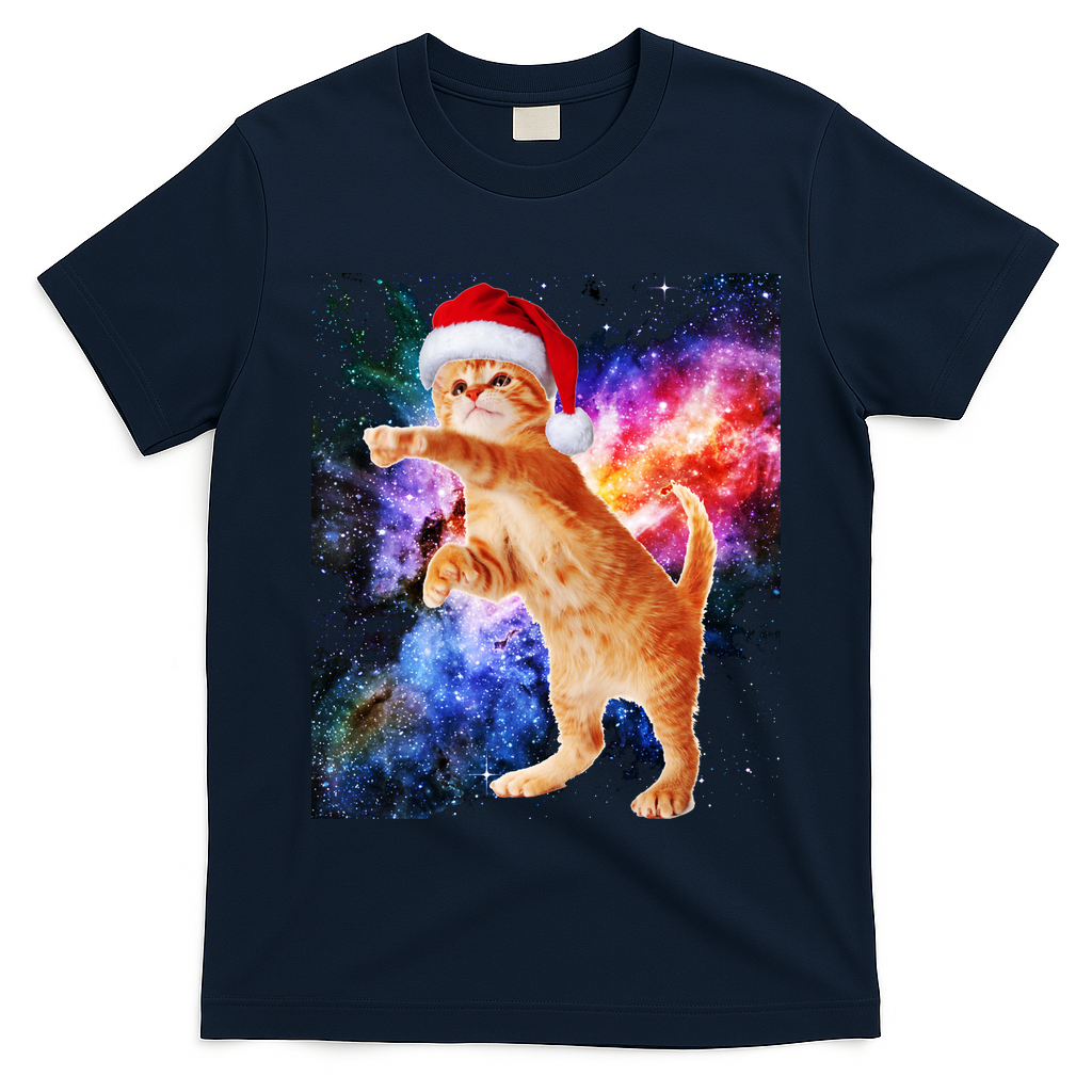 Space Christmas Cat Santa Kitty T-Shirt
