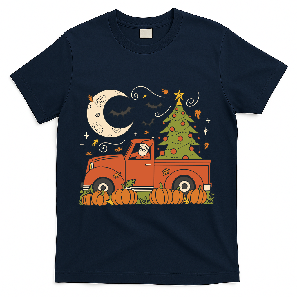 Santa Claus Christmas Holiday Truck T-Shirt - Navy