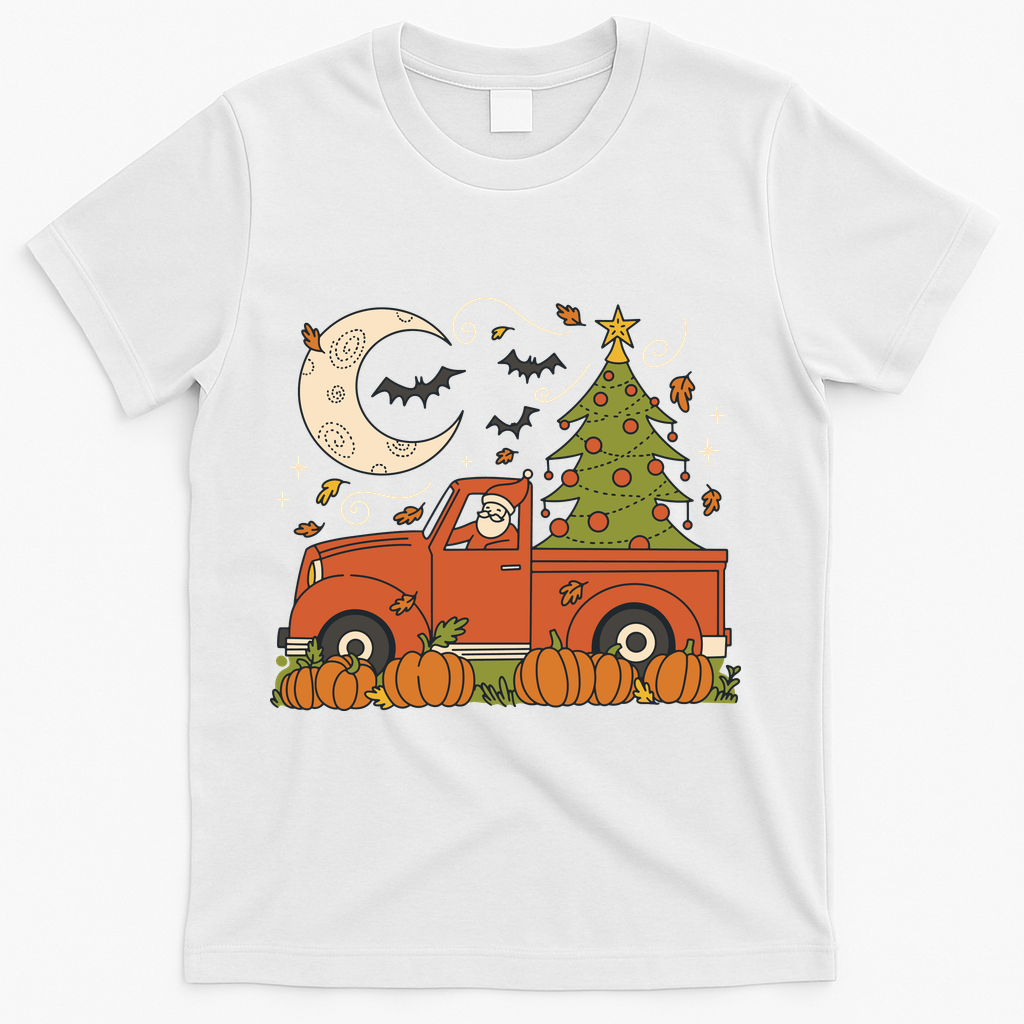Santa Claus Christmas Holiday Truck T-Shirt - White