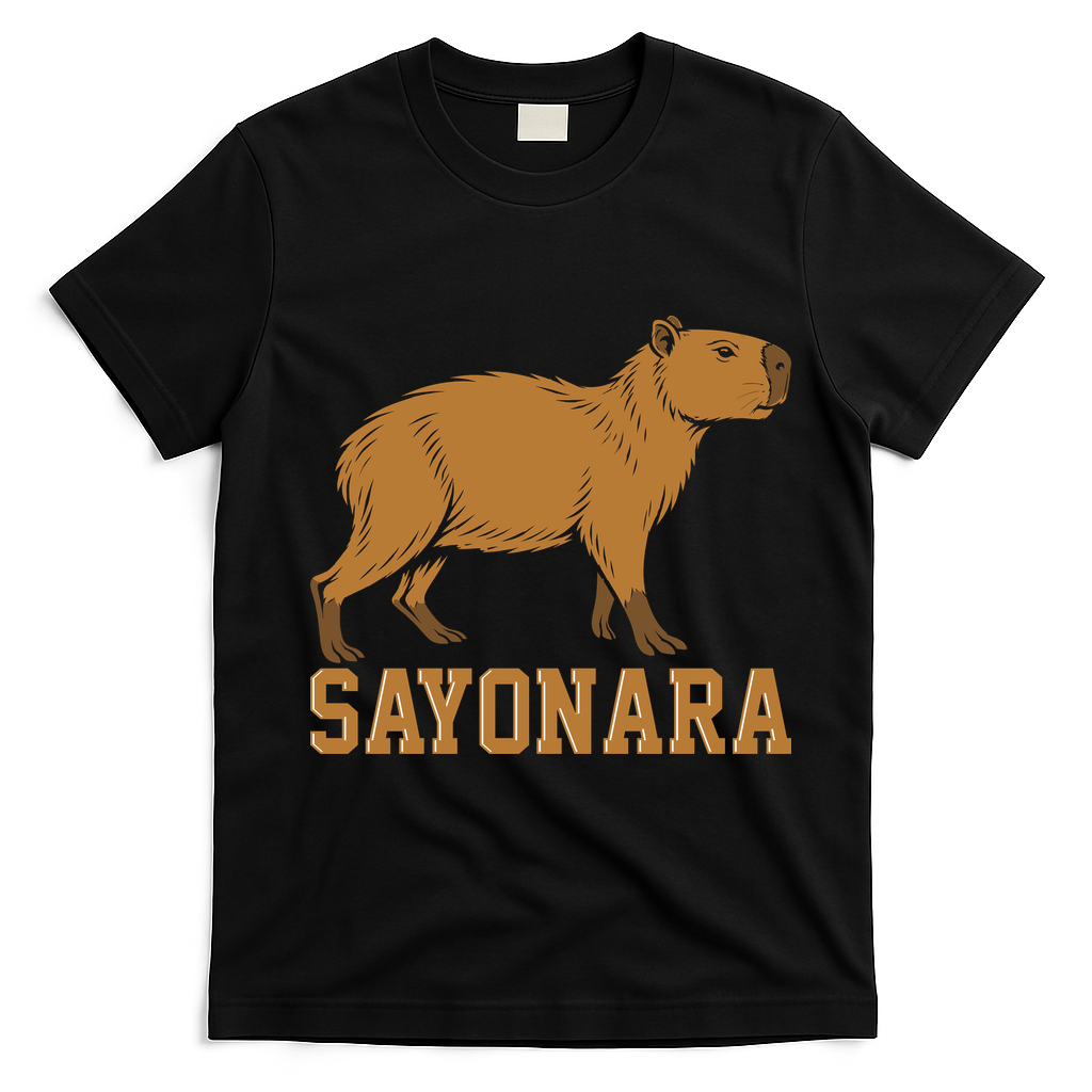Sayonara Capybara Cartoon Animal Lovers T-Shirt - Black