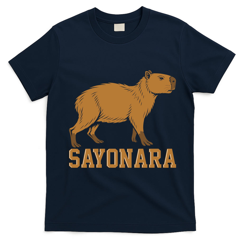 Sayonara Capybara Cartoon Animal Lovers T-Shirt - Navy Blue