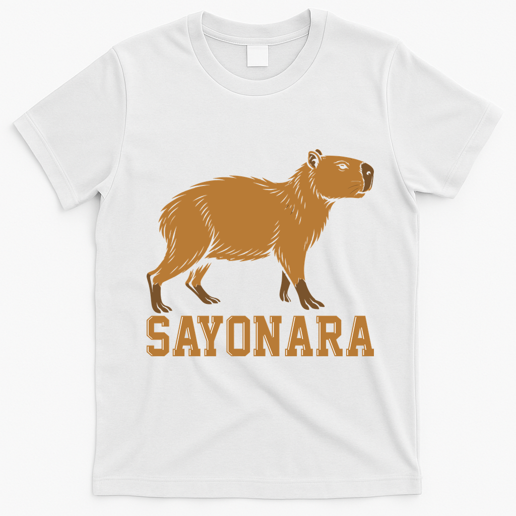 Sayonara Capybara Cartoon Animal Lovers T-Shirt - White