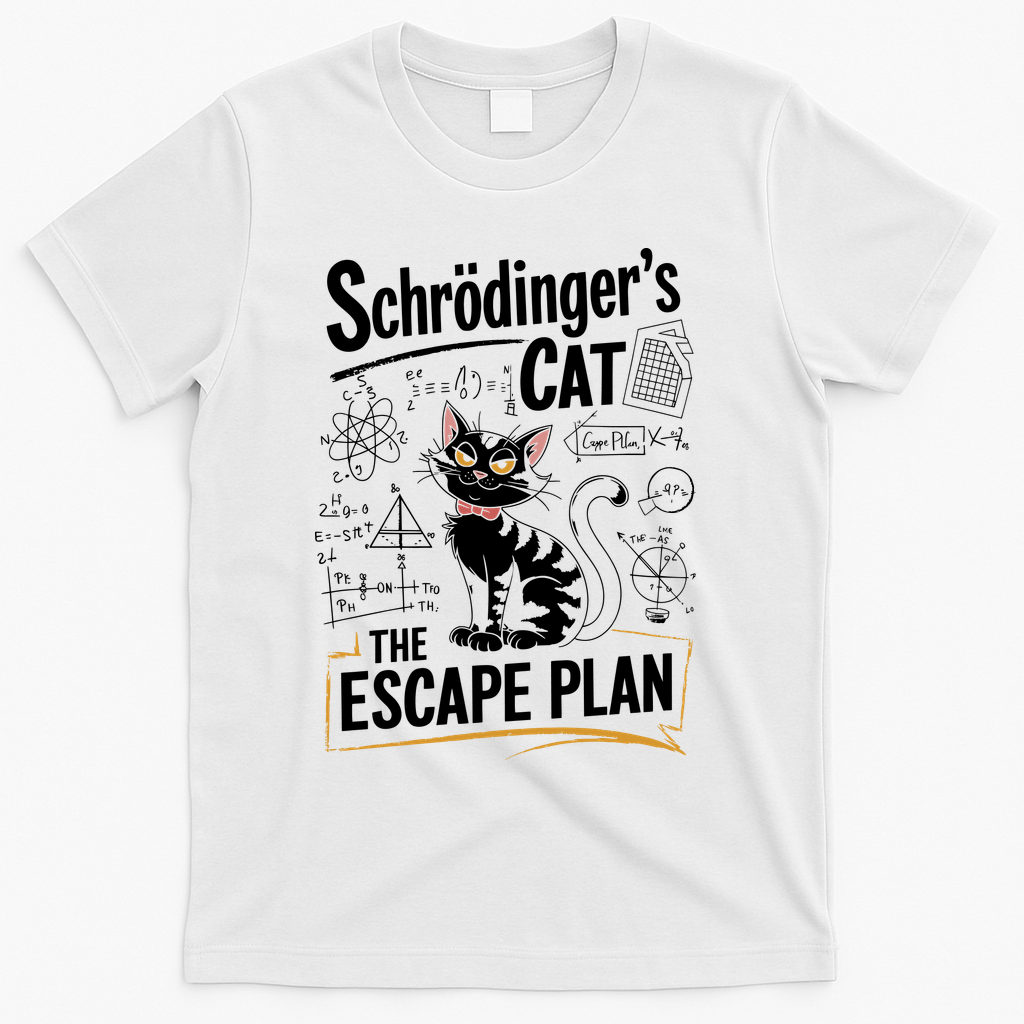Schrodinger's Cat Escape Plan Funny School T-Shirt - White