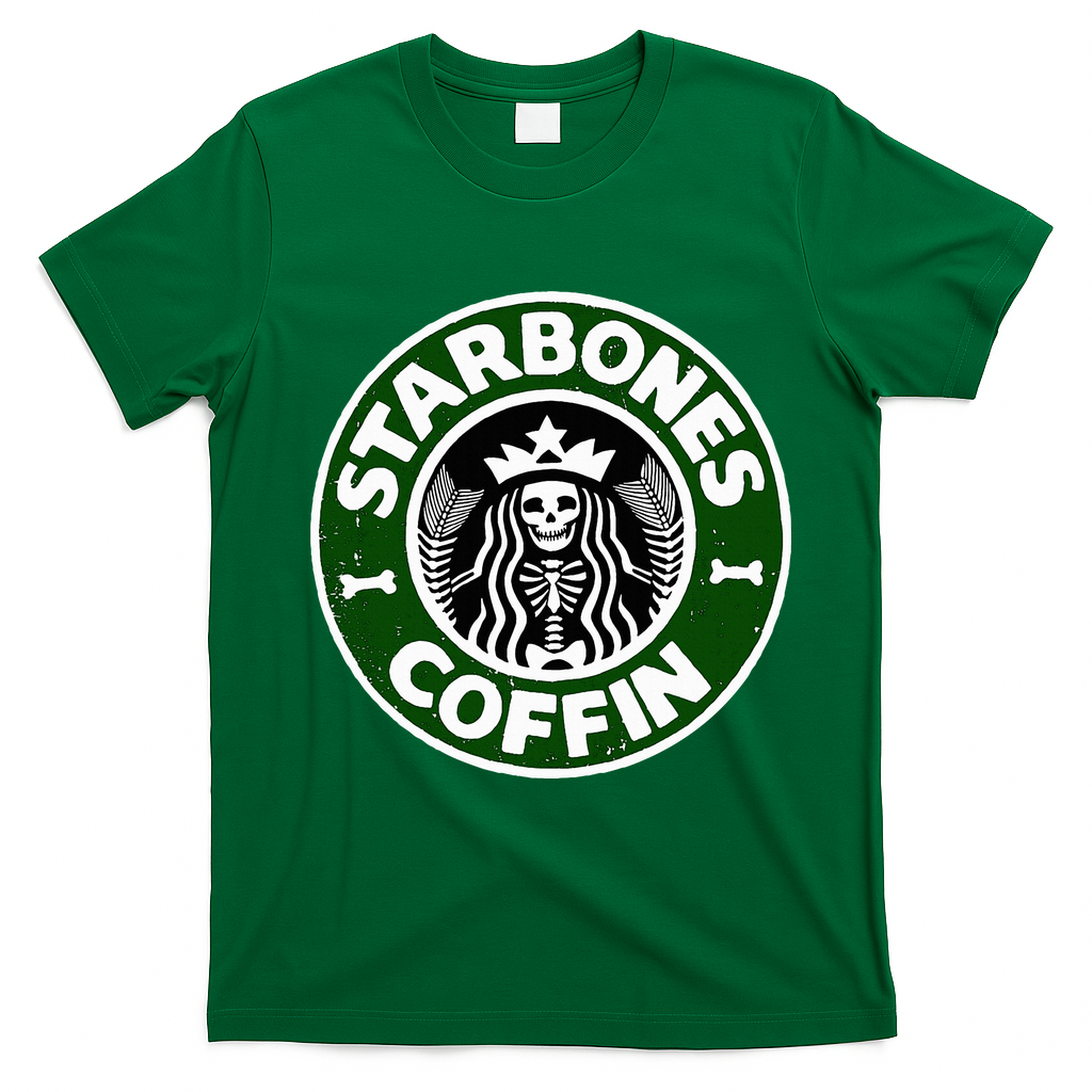 Starbones Coffin Funny Horror Coffee T-Shirt - Irish Green