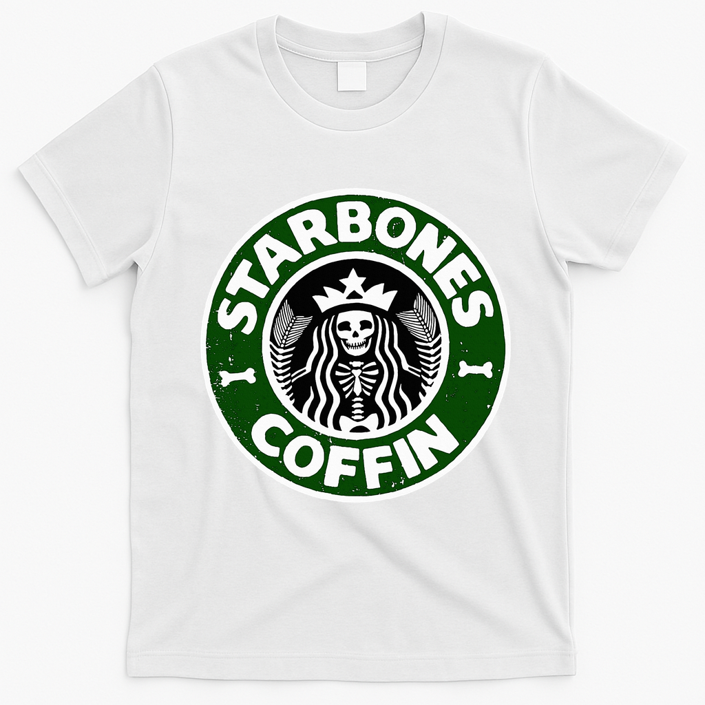 Starbones Coffin Funny Horror Coffee T-Shirt - White