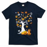 Spooky Cannabis Halloween Costume with Weed Leaf Tree Ghost Pumpkin T-Shirt - Navy Blue