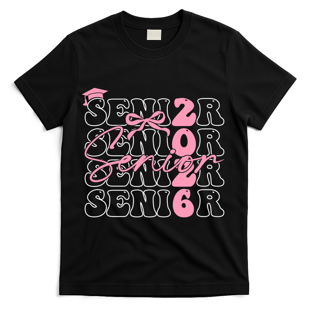 Senior Class Of 2026 Coquette Bow Graduation 26  T-Shirt - Black
