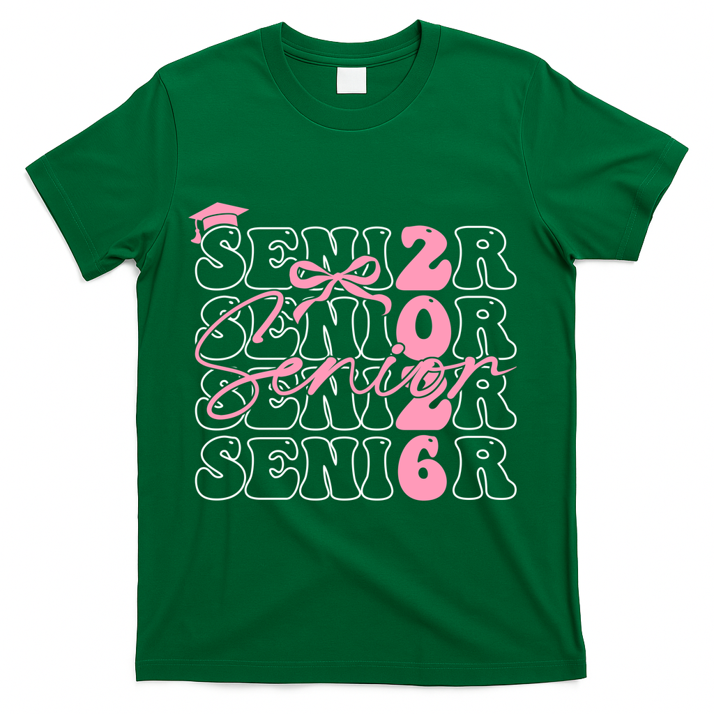 Senior Class Of 2026 Coquette Bow Graduation 26  T-Shirt - Green