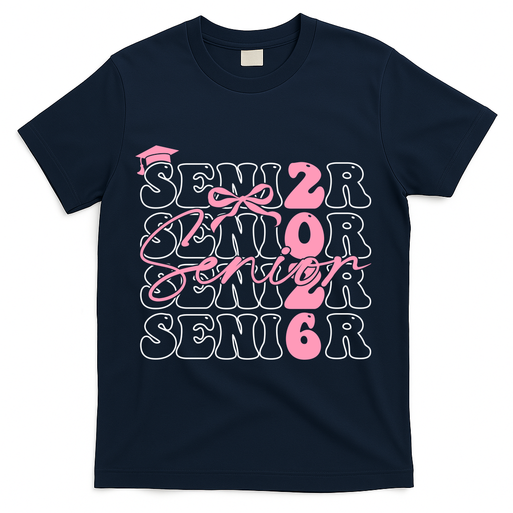 Senior Class Of 2026 Coquette Bow Graduation 26  T-Shirt - Navy