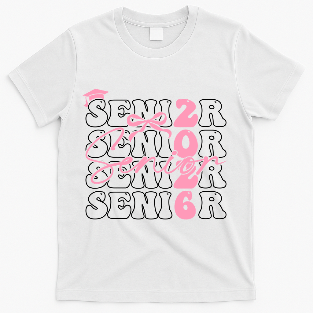Senior Class Of 2026 Coquette Bow Graduation 26  T-Shirt - White