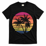 Summer Colorful Palm Tree Retro Sunset T-Shirt - Black