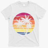 Summer Colorful Palm Tree Retro Sunset T-Shirt - White