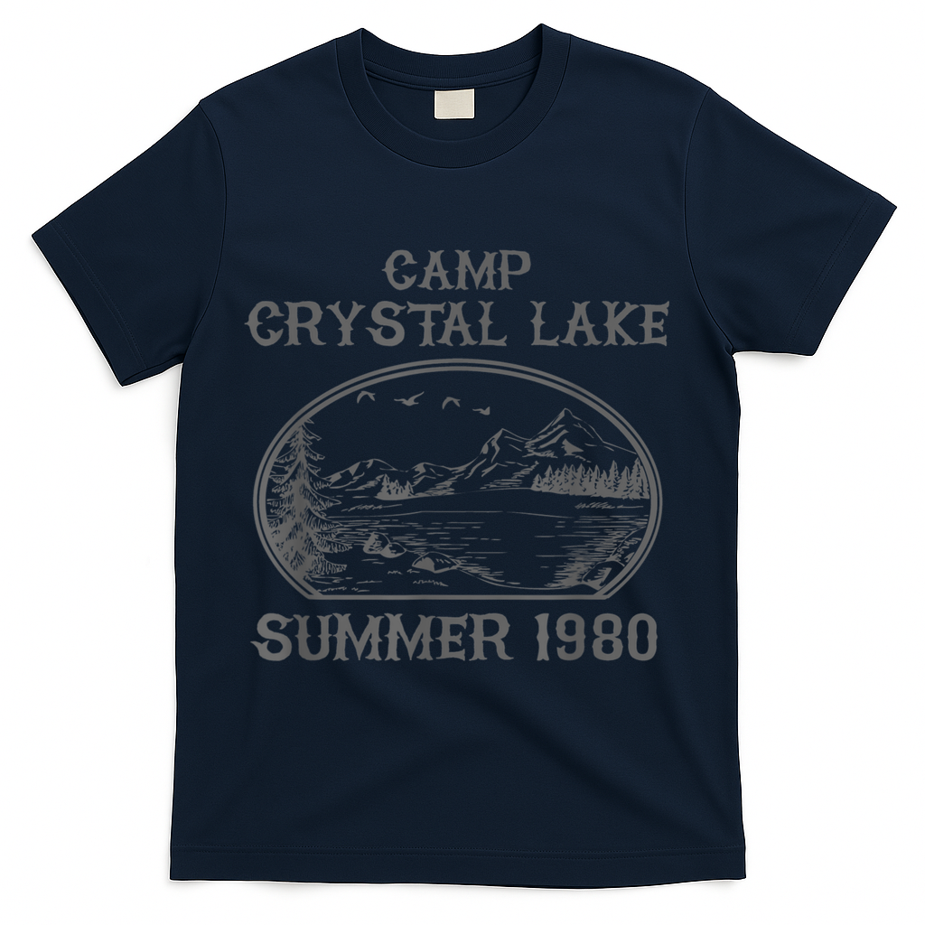Summer Camp Retro 1980 Crystal Clear Lake Halloween Friday T-Shirt - Navy
