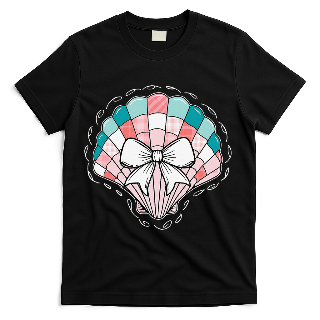 Seashell Coquette Summer Vibes Coastal Hawaii Preppy Beach T-Shirt - Black