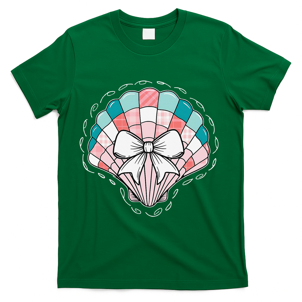 Seashell Coquette Summer Vibes Coastal Hawaii Preppy Beach T-Shirt - Green