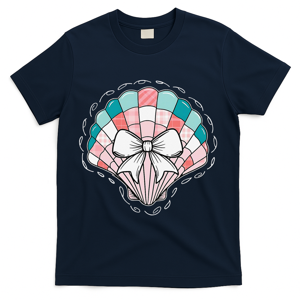 Seashell Coquette Summer Vibes Coastal Hawaii Preppy Beach T-Shirt - Navy