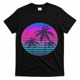 Sunset Cool Summer Vacation Women Beach Palm Tree T-Shirt - Black
