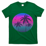 Sunset Cool Summer Vacation Women Beach Palm Tree T-Shirt - Green