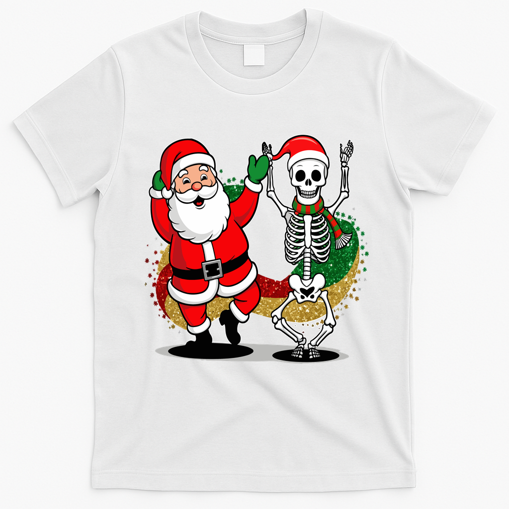 Santa Claus & Skeleton Christmas T-Shirt - White