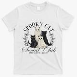 Spooky Cat Social Club Ghost Cat Halloween Gothic Black Cat T-Shirt - White