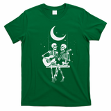 Skeleton Couple Under The Moon Playing Guitar Graphic T-Shirt - Irish Green