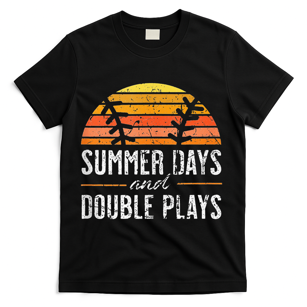 Summer Days and Double Plays Baseball Player Retro Vintage T-Shirt - Black