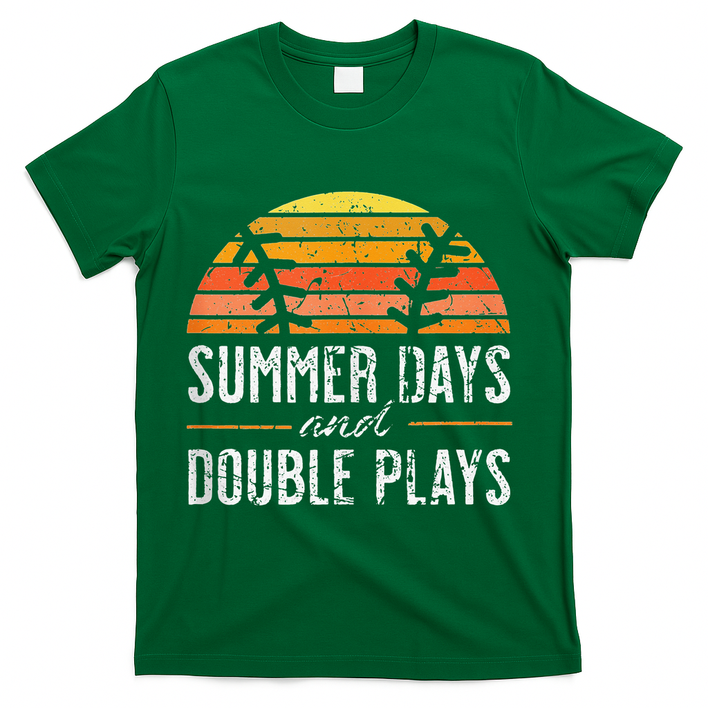 Summer Days and Double Plays Baseball Player Retro Vintage T-Shirt - Green