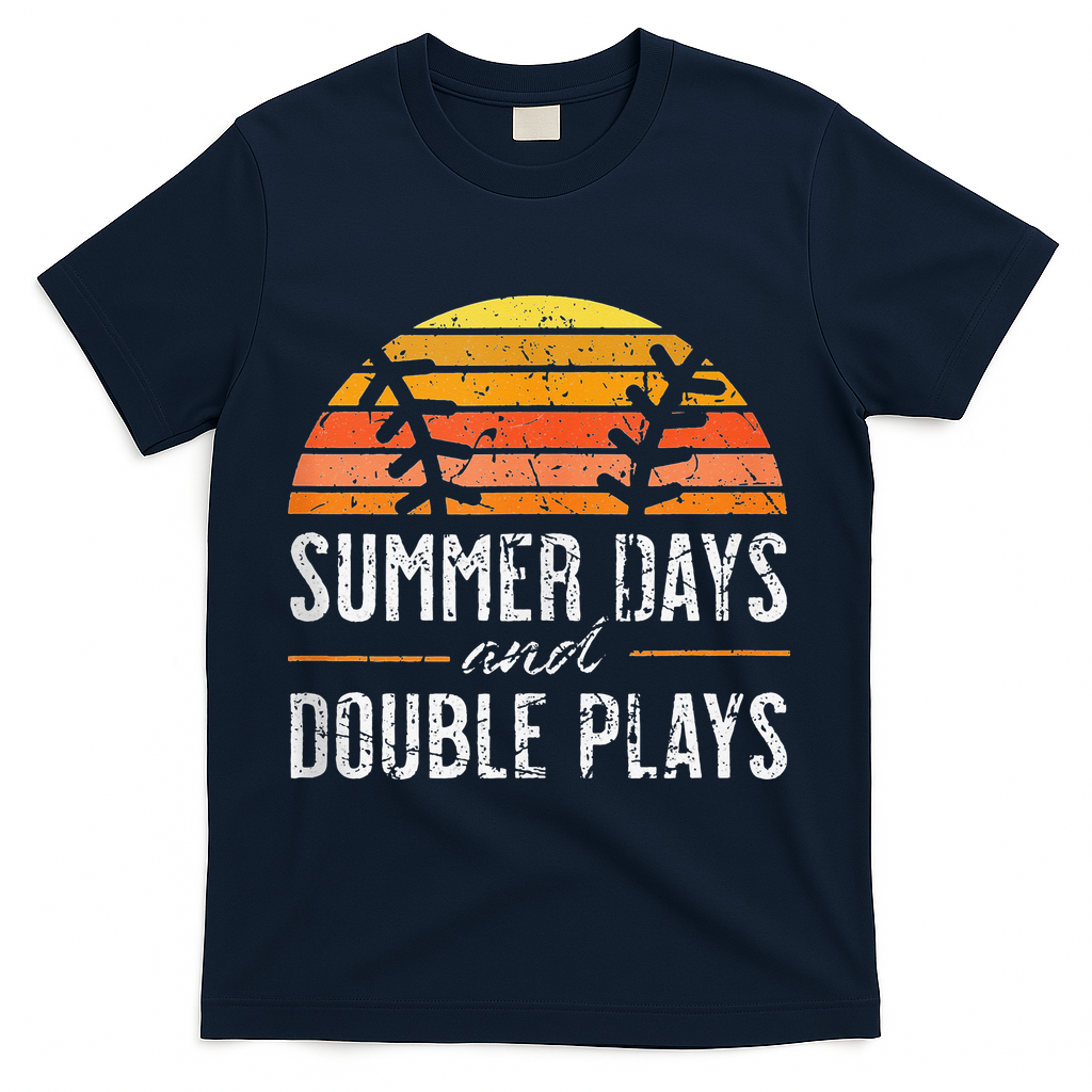Summer Days and Double Plays Baseball Player Retro Vintage T-Shirt - Navy