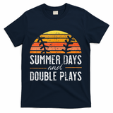 Summer Days and Double Plays Baseball Player Retro Vintage T-Shirt - Navy