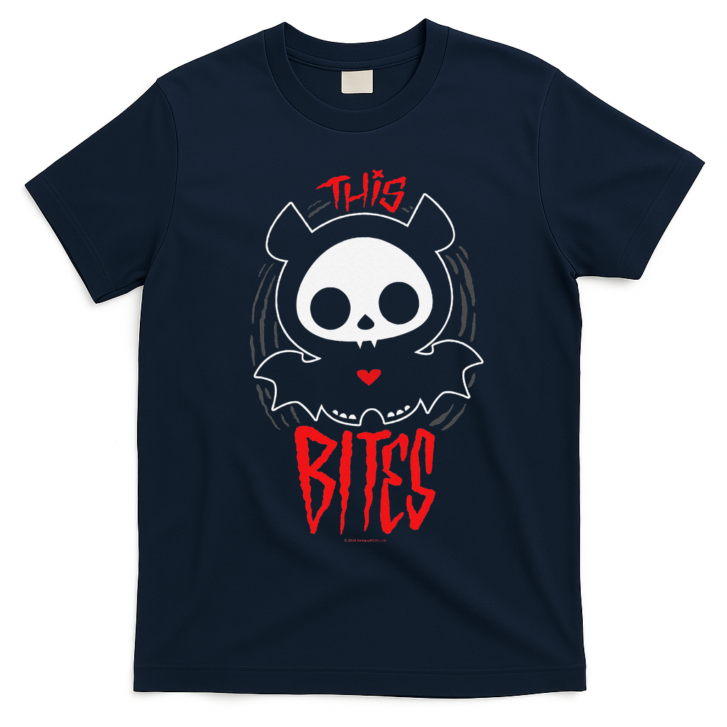 Skelanimals Diego Bat This Bites Red Halloween Spooky Logo T-Shirt - Navy Blue