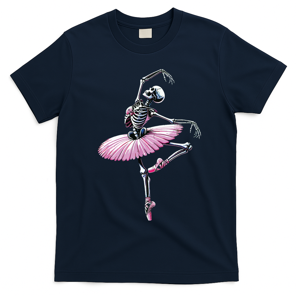 Skeleton Dancing Ballet Lovers Spooky Halloween Dancer T-Shirt - Navy Blue