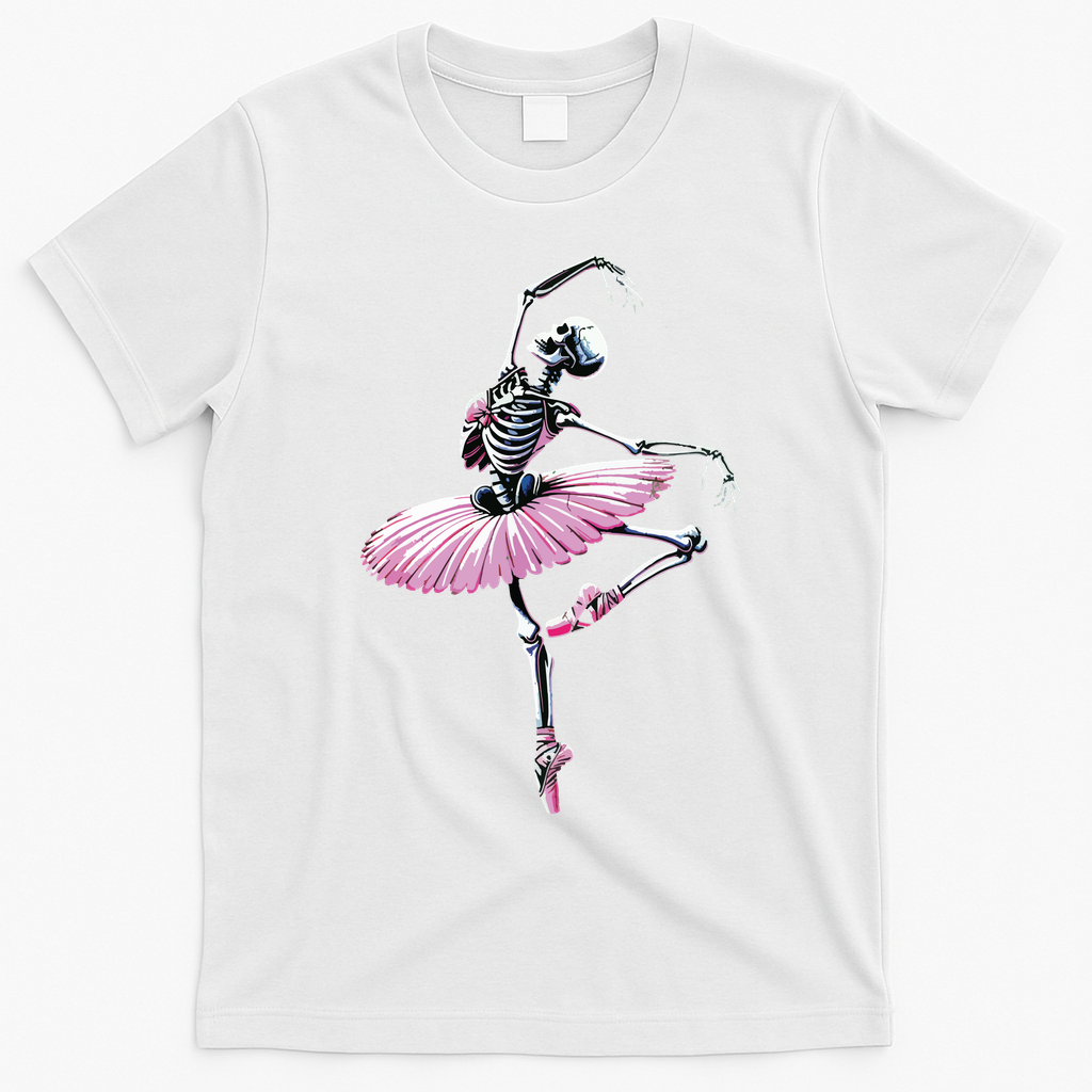 Skeleton Dancing Ballet Lovers Spooky Halloween Dancer T-Shirt - White