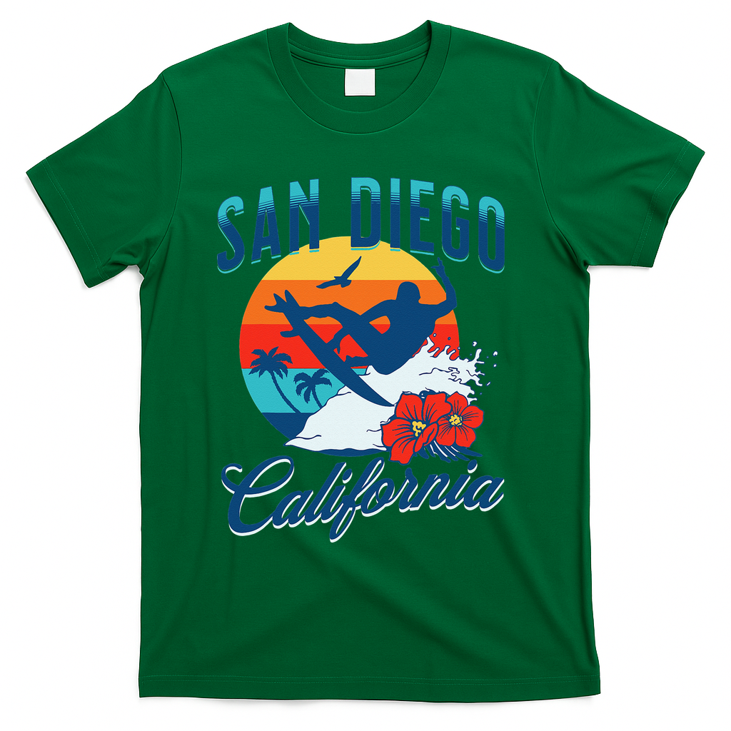 San Diego California Beach Surf Summer Vacation Vintage T-Shirt - Green