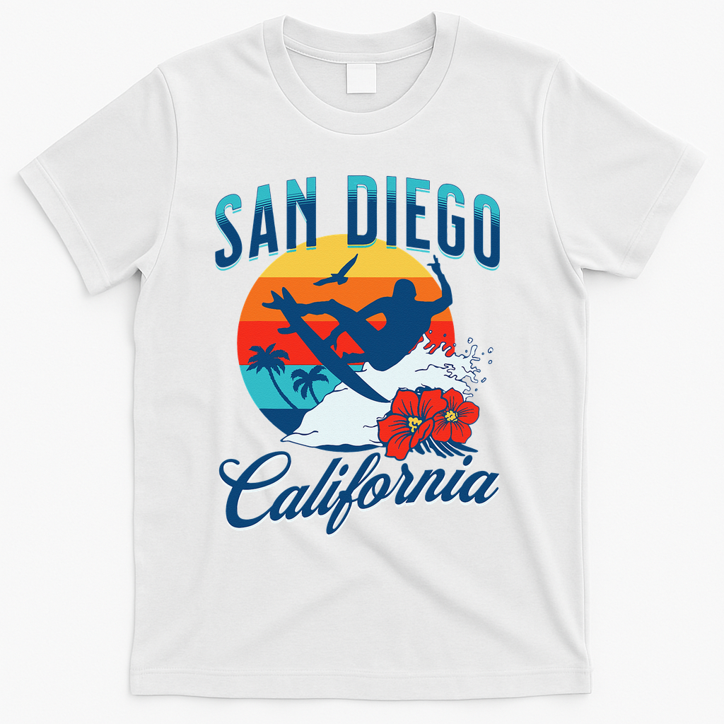 San Diego California Beach Surf Summer Vacation Vintage T-Shirt - White