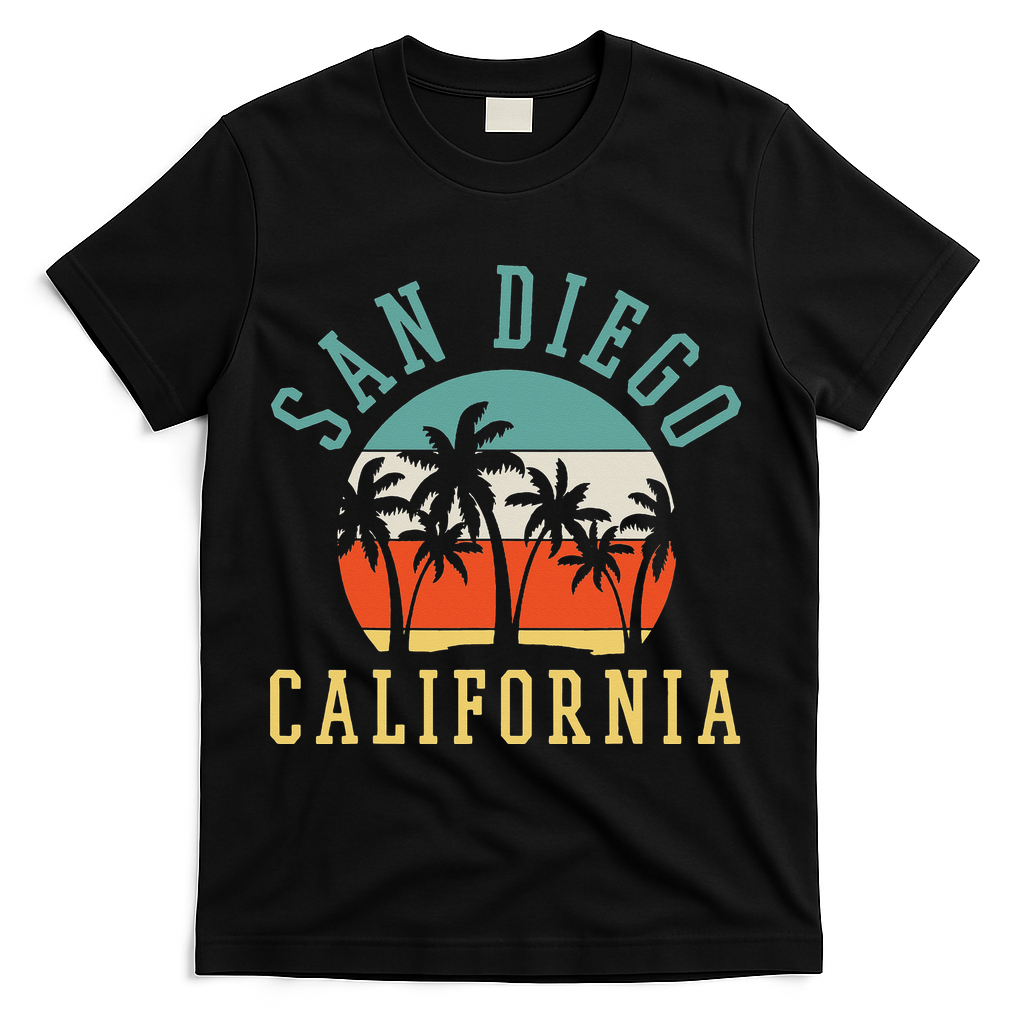San Diego California Summer Vacation Retro T-Shirt - Black